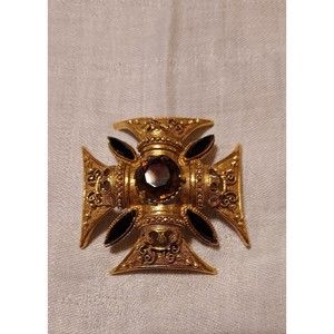 Vintage 1960s Signed Florenza Maltese Cross Pin/Brooch or Pendant. Gold Tone